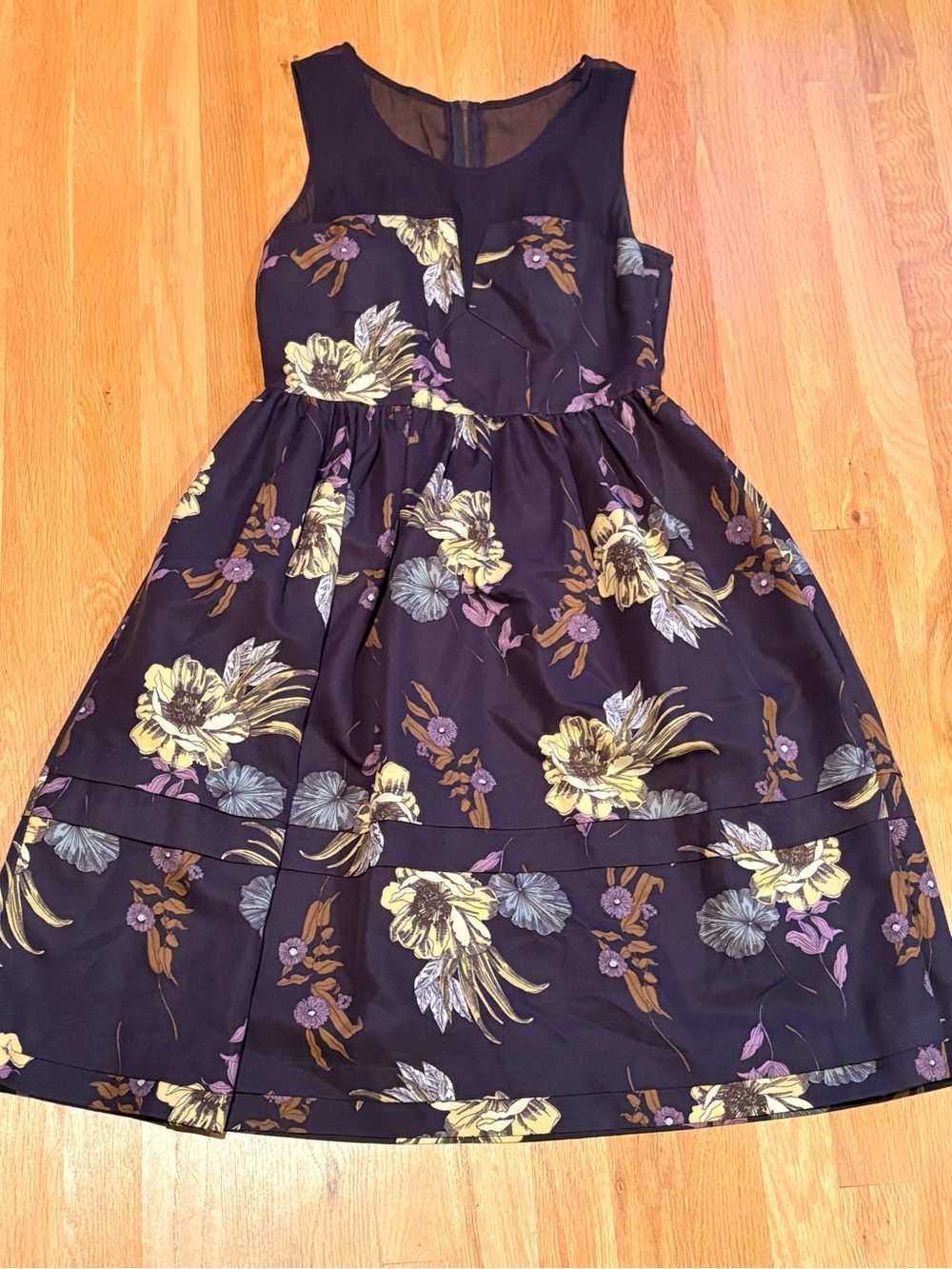 Navy Floral Fit-and-Flare Formal Dress